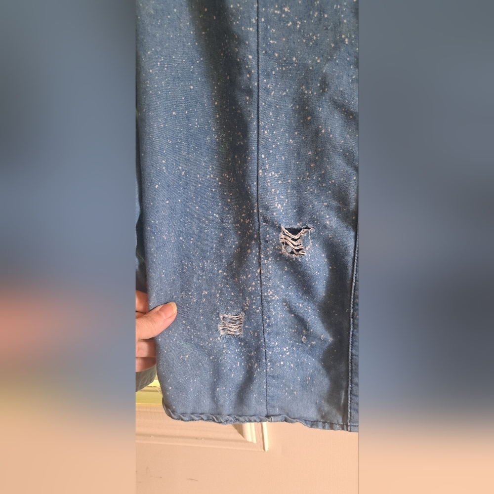 ROAR Distressed Western Cowgirl Blue Embroidered Rhinestone Shirt "Read" XL - Picture 7 of 15